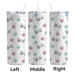 Water Bottles Cute Panda Flower Print Tumbler With Lid And Straw Insulated Thermal 20 Oz Cups Coffee Cup For Outside Travel Camping