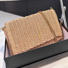 Chain Straw Bag Square Woven Camera Bag Summer Beach Bag Flap Handbags Purse Crossbody Bags Travel Vacation Clutch Wallet Designer Hardware Letter Shoulder Bags