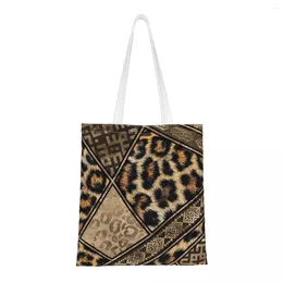 Shopping Bags Leopard Fur With Ethnic Ornaments Eco Shoulder Female Bag Cute Brown Animal Large Capacity Tote