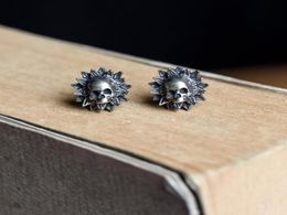 Stud 925 Sterling Silver Fashion Sunflower Skull Creative Earrings Cool Ear Jewelry Whole6903664