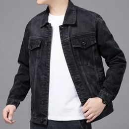 Men Black Denim Jacket Streetwear Spring Autumn Vintage Casual Long Sleeves Top Fashion Turndown Collar Loose Coat Jaqueta Jeans 240301