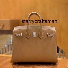 Genuine Leather Handbag LHandmade wax thread bag with 25cm gold brown gold buckle and silver buckle Epsom palm print leather high-end portable womens bag