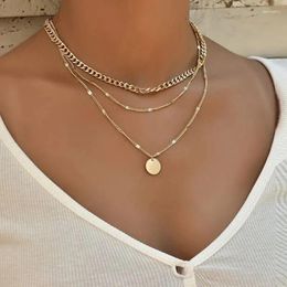 Pendant Necklaces Vintage Necklace For Women Gold Colour Chain Multilayer Bohemian Coins Girls Collier Femme Collares Jewellery