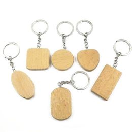 Key Rings Diy Blank Wooden Key Chain Ring Holder Fashion Wood Round Heart Pendant Keychain Personalised Engraved Name Charms Keyrings Dhdev