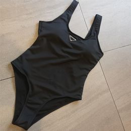 Women One-piece Swimwear with Pads Bikini Set Push Shoulder Strap Letters Swimsuits Bathing Suit Swimming Black Fashion 24ss