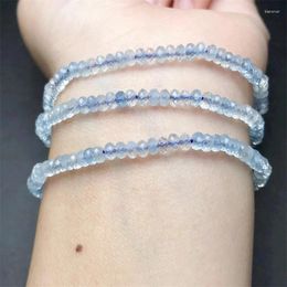 Link Bracelets Natural Faceted Aquamarine Bracelet String Charms Handmade Crystal Jewelry Stretch Fashion Bangle Children Birthday Gift 1PCS