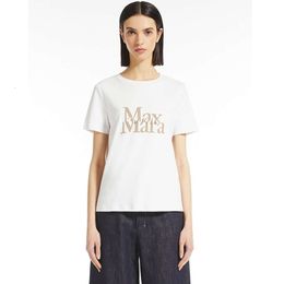 23 Spring/summer New Women's Wear MAX High End Double Sided Cloth Classic English Letter Printed Gold Stamped Short Sleeved T-shirt