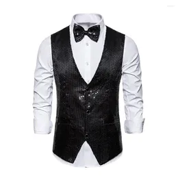 Men's Vests Men Sequin Vest Sinle-breasted Waistcoat Bow Tie Set For Retro Disco Groom Wedding Party Special