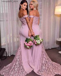 Urban Sexy Dresses Light Lilac Mermaid Bridesmaid Off the Shoulder Lace Applique Sweep Train Beach Plus Size Wedding Guest Gowns Custom Made Q240307