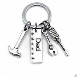 Key Rings Mini Hand Tools Key Chains Ring Wrench Screwdriver Hammer Keychain Charm Holder Stainless Steel Keyring For Father Day Dad Dhkc1