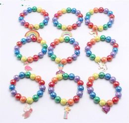 INS 12 styles kids Jewellery Bracelet Colourful Beads Mermaid Flamingo Charms bracelet Cute Design Princess bracelet for girl Jewelry4016338