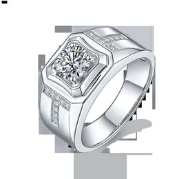 Luxury White Gold Plated S925 Silver Jewellery Quality Moissanite Circular 1.0ct High Quality Mens Diamond Ring