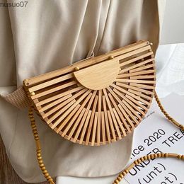 Messenger Bags 2023 summer Luxury handbag for women shoulder bag semicircle bamboo woven beach bag Mobile Phone WalletL2403