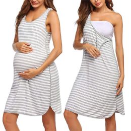 Dresses Maternity Pyjamas Women Stripe Sleeveless Breastfeeding Clothes Pregnant Maternity Nursing Dress Allaitement Vetement