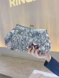 Sequin Clutch for Women Evening Bag Prom Shiny Small Purse Fashion Handbag Banquet Shoulder Cocktail Party Silver 240223