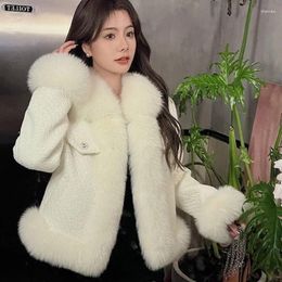 Women's Fur 2024 Winter Women Imitation Coat Female Casual Warm Woolen Outwear Fashion Patchwork Wool Slim Fit Short Jacket