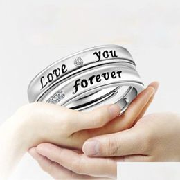 Band Rings Couple Love You Band Rings Crystal Diamond Engagement Wedding Ring For Women Men Fashion Jewellery Gift Will And Drop Delive Dhhfy