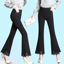 Women's Pants Summer Black Cropped 2024 High Waisted Appear Thin Flared Female Elasticity Casual