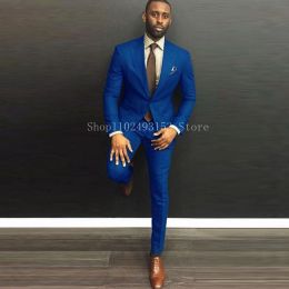 Suits Blue Wedding Suits For Men 2 Pieces Peak Lapel Slim Fit Classic Formal Elegant Best Men Groom Tuxedos Trajes De Hombre