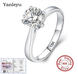 Yanleyu With Certificate 18K Stamp White Gold Ring 2 Carat Solitaire Round Diamond Wedding Engagement Rings for Women PR416 2202092467916