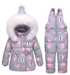 New Infant Baby Winter Coat Snowsuit Duck Down Toddler Girls Winter Outfits Snow Wear Jumpsuit Bowknot Polka Dot Hoodies Jacket LJ3541780