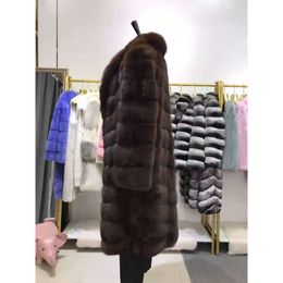 Special Offer 2023 New Russian Blue Fruit Collar Fashion Diagonal Long Women's Sable Fur Coat 918015