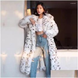 & Faux Womens Fur Winter Leopard One-piece Coat Long Suit Collar Imitation Mink Drop Delivery Apparel Women's Clothing Dhqsj