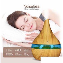 Aromatherapy Wholesale 300Ml Electric Usb Aroma Air Diffuser Wood Trasonic Humidifier Essential Oil Aromatherapy Cool Mist Maker For H Dhw0K