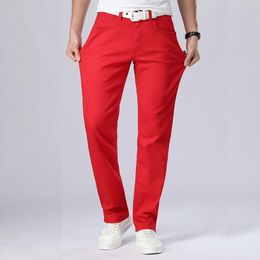 2024 Autumn Mens Red Jeans Classic Style Straight Elasticity Cotton Denim Pants Male Brand White Trousers 240226