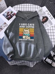 Women's Hoodies I Like Cats And Coffee Printed Women Hoody Kpop Comfortable Tracksuit Solid Hooded Sportswear Personality Warm Female