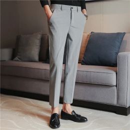 Pants 2022 Spring and Autumn Men's Business Casual Solid Color Trousers Straight Stretch Dress Pants Teen Slim Trousers 2038 Sizes