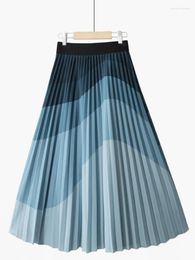 Skirts Fashion Gradient Pleated Skirt For Women Spring Summer Korean A Line High Waist Midi Long Female