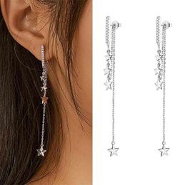 Long Tassel Drop Earrings for Women 925 Sterling Silver Shining Starry Wedding Engagement Jewelry BSE349 2106248856359