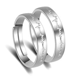 Band Rings Heart Beat Ring Band Sier Open Adjustable Couple Rings For Women Men Engagement Wedding Fashion Jewellery Will And Drop Deli Dhdln