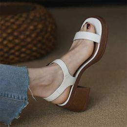 Sell Line Sandal Shoes Women Roman Style Sandals Middle Heel Summer Minimalist Waterproof Platform Open Toe High Sandles Heels Thick 240228