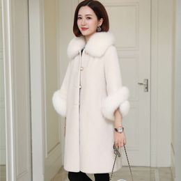 Granulated Sheep Fleece For Women's Haining 2023 Autumn/Winter New Mid Length Fox Fur Collar Temperament Coat 236949