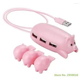 Cartoon Pink Pig 3 Port USB 2.0 Hub Splitter For Laptop Keyboard Mouse Adapter Portable Extender Gadget
