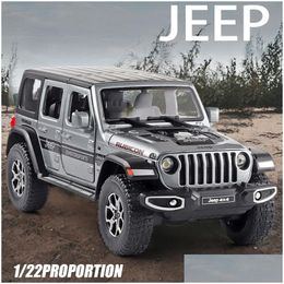 Diecast Model Cars Diecast Model 1/22 Jeeps Wrangler Pickup Off-Road Vehicle Alloy Car Simation Sound And Light Metal Toy Collection G Dhbl1