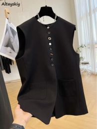 Waistcoats Black Vests Women New Spring Vintage Basic Sleeveless Outwear Office Lady Leisure M3XL Loose Temperament Fashion Chic Allmatch