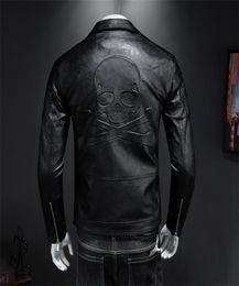 2019 new men039s motorcycle jacket boomer men slim lapels leather jacket skull punk style high quality C11037292130