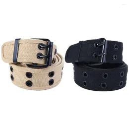 Belts Retro For Women Double Breasted Metal Buckle Hollow Korean Waist Strap Grommet Hole Man Waistband Canvas Belt