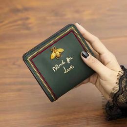 Genuine cow leather bee women designer wallets lady short style fashion casual card purses no8255D