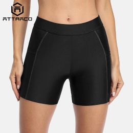 Swimwear Attraco Women Sports Swimming Trunks Ladies Bikini Bottom Boy Shorts Slim Patchwork Skinny Swim Shorts Swimwear Briefs