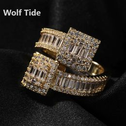 2024 New Top Quality Prong Cubic Zircon Open Cuff Ring Adjustable For Men And Women 18k Gold T-shaped Cz Stone Unique Design Hip Hop Rapper Ring Party Jewelry Bijoux