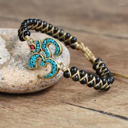 Charm Bracelets 4mm Gold Obsidian OM Bracelet For Men Women Handmade Braided Buddha Yoga Mala Meditation Jewellery