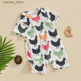 Jumpsuits Newborn Baby Boy Girl Clothes Chicken Print Romper Jumpsuit Short Sleeve Bodysuit Summer Outfit L240307