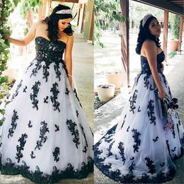 and Vintage Black White Wedding Gowns Gothic Bridal Dresses A Line Lace Appliques Sweetheart Sleeveless Lace-up Plus Size Vestido De Novia 2024 ppliques -up