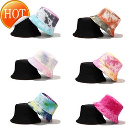 Ball Caps New Fashion Tie Dyed Basin Hat Mens Double Layer Foldable Fishermans Hat Womens Same Sunshade Winter