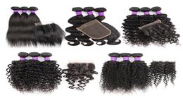 KISSHAIR remy Brazilian human hair extension 3 bundles with closure 200g set straight body jerry curly hair weft 4x4 lace closures1685455