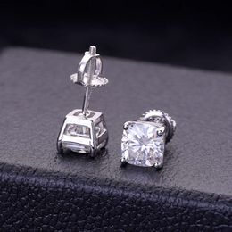 Hip Classic Stud Earrings Iced Out Big Stone 4.5mm 6mm 6.5mm Cubic Zirconia Moissanite Cushion Cut